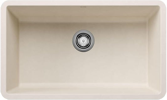 BLANCO 443083 Precis Silgranit 30” Single Bowl Undermount Kitchen Sink, Soft White