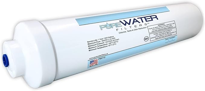 Inline Water Filter For Refrigerators, Ice Makers, Coffee Makers, Water Fountains, Water Coolers, Sink Faucets, RV, Campers, and Boats - with 1/4" Quick-Connect Fittings