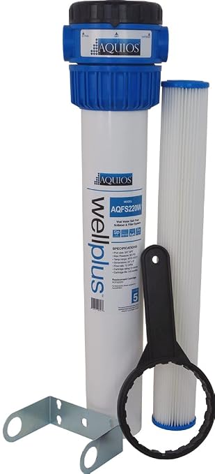 Aquios® WellPlus Salt AQFS220W Free Water Softener & Filter System-Remove & Prevents Limescale-Prevents Iron Stain-High Flow Pleated Design-Removes Rust, Sediment, Dirt, 3/4" Brass Ports