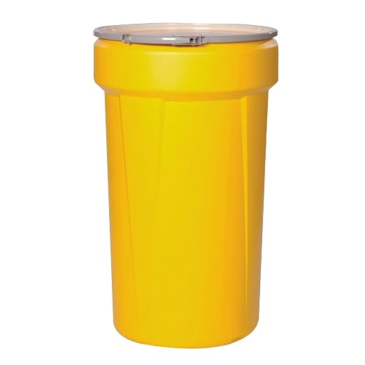 Eagle Plastic Drum, 55 Gallon Drum, DOT Compliant, Made in USA, Yellow | High-Density-Polyethylene Construction, Open Head Lab Pack Drum, Metal Lever-Lock Lid, Hazardous Material Storage, Transport