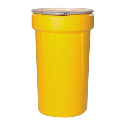 Eagle Plastic Drum, 55 Gallon Drum, DOT Compliant, Made in USA, Yellow | High-Density-Polyethylene Construction, Open Head Lab Pack Drum, Metal Lever-Lock Lid, Hazardous Material Storage, Transport