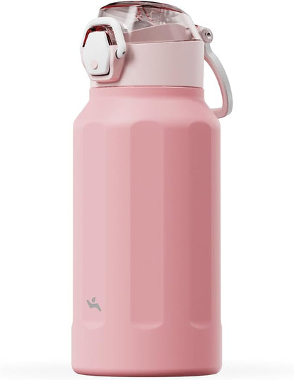 Konokyo FLOWPLAY 26oz Locking Push-Button Water Bottle with Silicone Spout,Leak-Proof,18/8 Stainless Steel Double-Wall Vacuum Insulated for Sports and Travel,BPA-Free,Pink