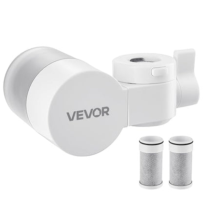 VEVOR Faucet Mount Water Filter, Horizontal Water Purifier for Sink Tap, NSF Certified Carbon Fiber Filter, Removes Chlorine Lead with 3 Filters, Fits Most Kitchen or Bathroom Faucets, White