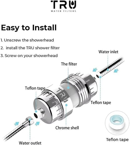 TRU High Output Shower Filter - Reduces Chlorine and other Harmful Sediments. Relieves dry and itchy skin, while Improving the health of your Hair, Skin, and Nails (Gold)