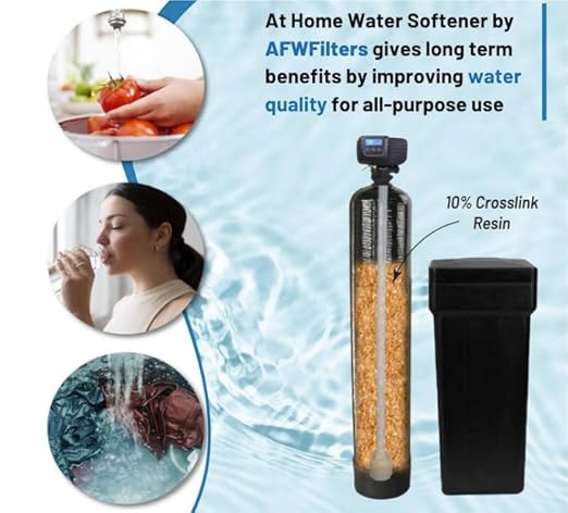 AFW Premium Fleck Whole House 64k Water Softener System - Upgraded 10% Resin 5600sxt Metered On-Demand - Efficient Water Softening System with 1" Bypass and Brine Tank - 64,000 Grain Capacity