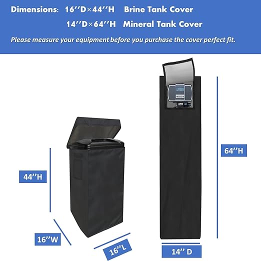 Water Softeners Cover for Outside Units,Filter Tank(14’’D×64’’H)+Brine Tank(16''D×44''H),Water Softener Cover Outdoor,All-Weather Protection,Black