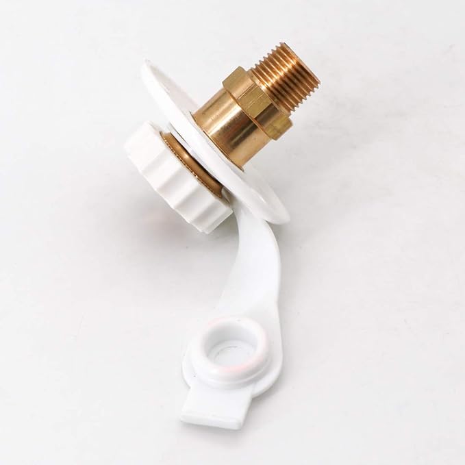 KIPA RV City water Fill inlet flange brass RV water hookup Connector FPT 1/2" Female thread 3" Flange white, With check valve backflow preventer in city water connection