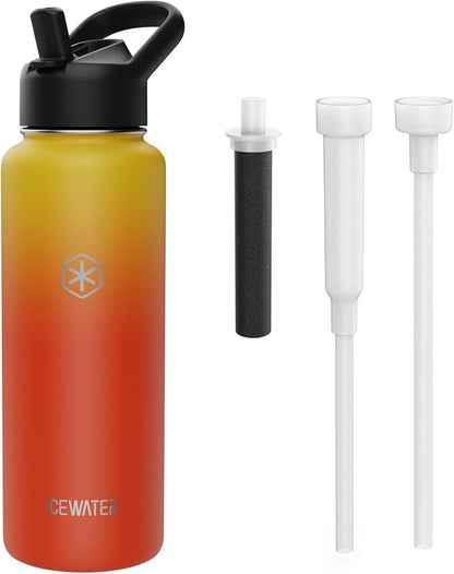 ICEWATER 40 oz Versatile Water Bottle, Regular & Filtered Straw with Filter | Reduces Chlorine Taste & odor, Removes Microplastics and Particulates, Ideal for Travel, Stainless Steel Insulated, BPA-Free