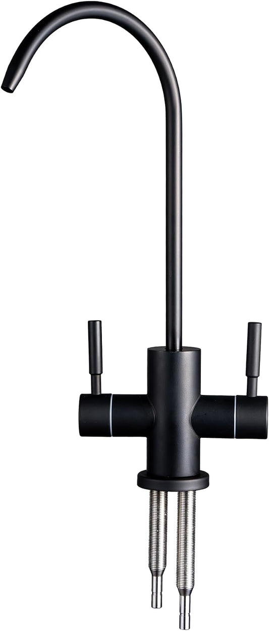 Two Way Drinking Faucet with Two Handles, Water Purifier RO Faucet, Stainless Steel Direct Drinking Kitchen tap for Filters, Sparkling, Cold Water (Matte Black)