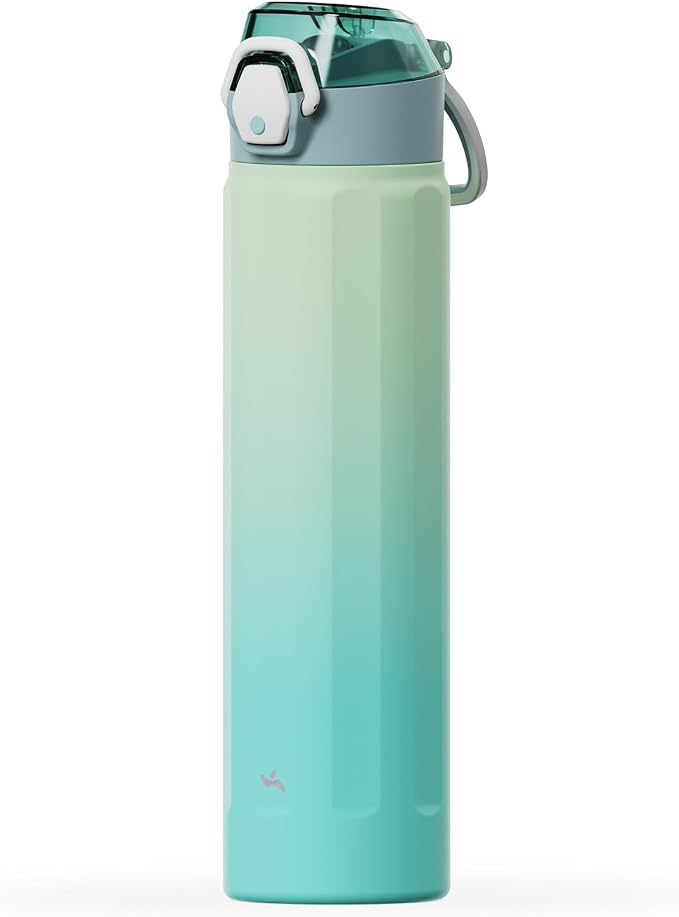 Konokyo FLOWPLAY 25oz Locking Push-Button Water Bottle with Silicone Spout,Leak-Proof,18/8 Stainless Steel Double-Wall Vacuum Insulated for Sports and Travel,BPA-Free,Mint