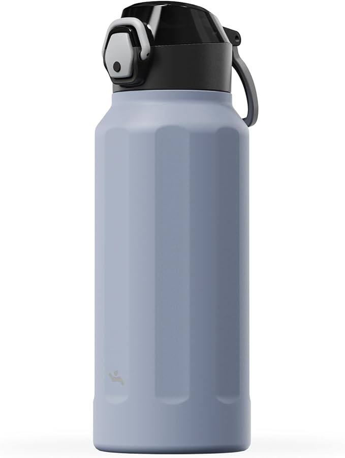 Konokyo FLOWPLAY 32oz Locking Push-Button Water Bottle with Silicone Spout,Leak-Proof,18/8 Stainless Steel Double-Wall Vacuum Insulated for Sports and Travel,BPA-Free,Light Purple