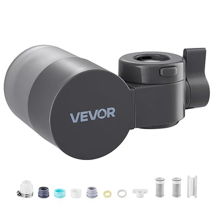 VEVOR Faucet Mount Water Filter, Horizontal Water Purifier for Sink Tap, NSF Certified Carbon Fiber Filter, Removes Chlorine Lead with 3 Filters, Fits Most Kitchen or Bathroom Faucets, Gray