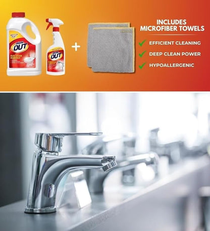Iron Out Rust Remover Spray 16 oz + 28 oz Powder Bundle with Microfiber Cloth - Rust Stain Remover - Hard Water Toilet Stain Cleaner - Dissolves Rust on Tubs, Sinks, and Showers - (4 Items)