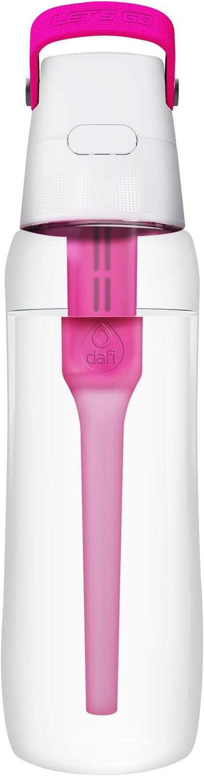 Dafi Filtered Water Bottle with Straw 24 oz - Sports Water Bottle Reusable with Carbon Filter for Travel, Gym, Daily Use - Leakproof, BPA-Free with Hypoallergenic Mouthpiece & Carrying Handle - Pink