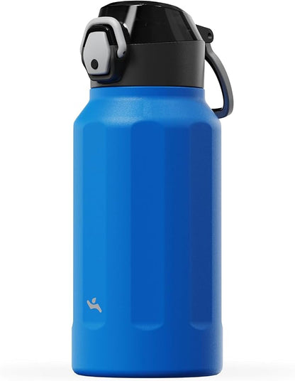 Konokyo FLOWPLAY 26oz Locking Push-Button Water Bottle with Silicone Spout,Leak-Proof,18/8 Stainless Steel Double-Wall Vacuum Insulated for Sports and Travel,BPA-Free,Sapphire Blue