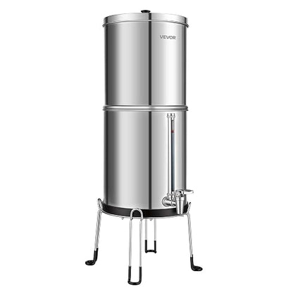 VEVOR Gravity-fed Water Filter System, 2.25G 304 Stainless-Steel Countertop Water Filtration System, Reduces Lead and up to 99% of Chlorine, w/ 2 Carbon Filter, Spigot, Stand