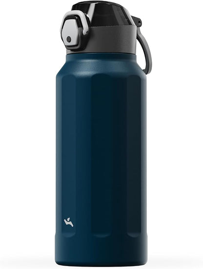 Konokyo FLOWPLAY 32oz Locking Push-Button Water Bottle with Silicone Spout,Leak-Proof,18/8 Stainless Steel Double-Wall Vacuum Insulated for Sports and Travel,BPA-Free,Brilliant blue