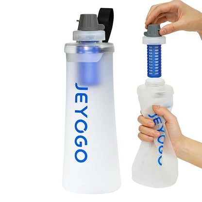 1L Collapsible Water Filter Bottle, 0.1 Micron Hollow Fiber Water Filter Bag, BPA-Free Filtration Bladder for Hiking, Backpacking, Camping, Cycling & Emergency Survival(Arctic White, 1L)