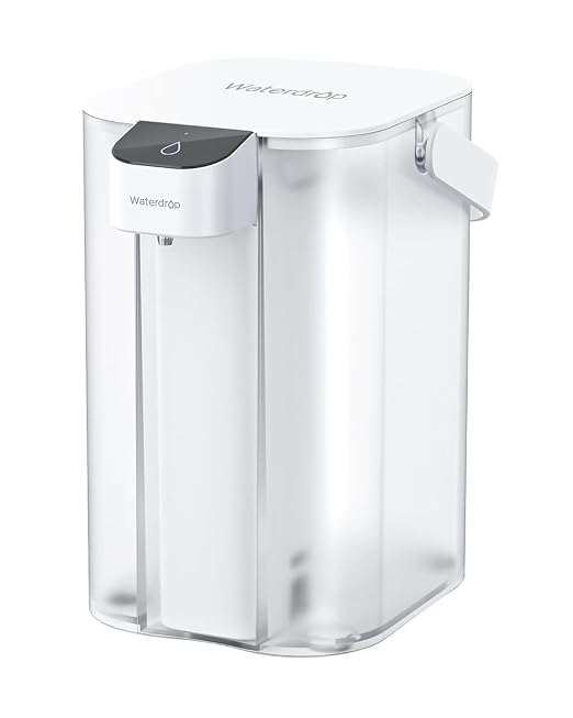 Waterdrop EDC01W Electric Water Filter Pitcher, NSF/ANSI 42, 15-Cup, White | 98% Chloramine Reduction, Rechargeable Water Dispenser, Instant 200-Gallon Countertop Purifier, Reduce PFOA/PFOS, Lead