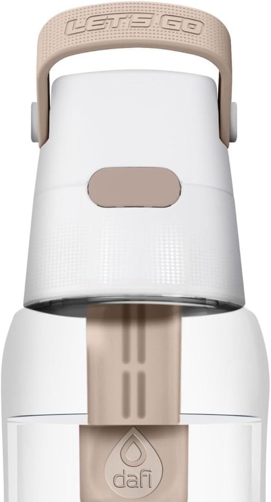 Dafi Filtered Water Bottle with Straw 24 oz - Sports Water Bottle Reusable with Carbon Filter for Travel, Gym, Daily Use - Leakproof, BPA-Free with Hypoallergenic Mouthpiece & Carrying Handle - Beige