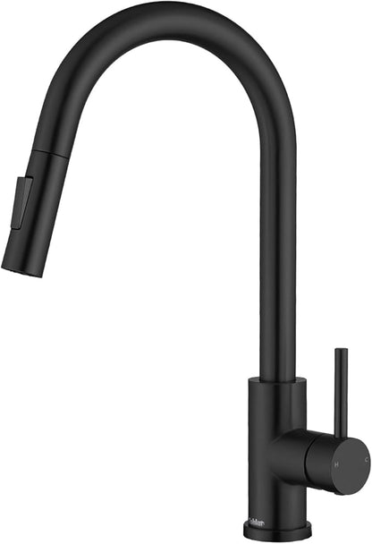 Tohlar Black Kitchen Faucets with Pull-Down Sprayer Single Handle Kitchen Faucet, Modern Stainless Steel Kitchen Sink Faucet with Deck Plate
