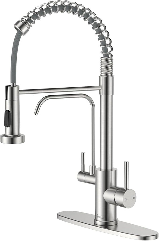 APPASO 3 in 1 Kitchen Faucet with Water Filter Brushed Nickel | 20 Inches High Arc Upgraded Separate Drinking Water 2 Handle 3 Way Kitchen Water Filter Faucet (Without Filtration Device)