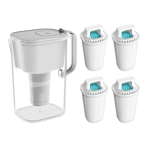 HOMEWATER 10-Cup Water Filter Pitcher (White) + 4 Replacement Filters Bundle – BPA-Free, High-Flow Carbon Filtration Pitcher, Refrigerator-Slim, Long-Life Filters (Up to 160 gals)