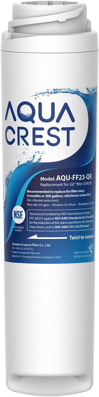 AQUA CREST GXRLQR Filter Replacement for GE GXRLQR, NSF/ANSI 401 | Compatible with GE SmartWater Twist and Lock In-Line GXRLQR Water Filter, Reduces PFAS, PFOA/PFOS