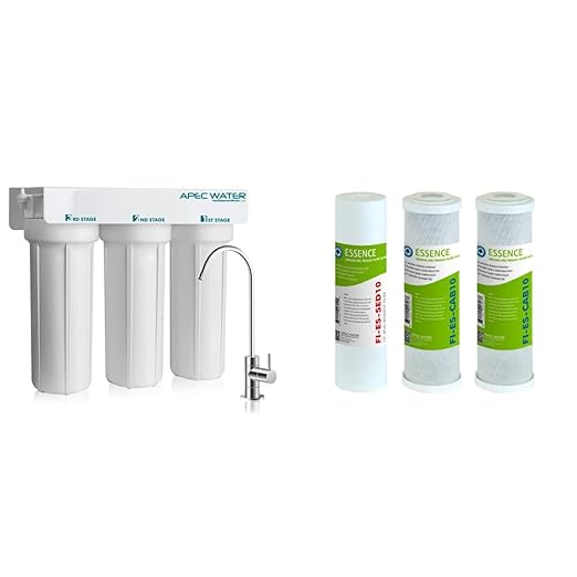 APEC Water Systems WFS-1000 3 Stage Under-Sink Water Filter System, White & Filter-Set-ES High Capacity Replacement Pre-Filter Set for Essence Series Reverse Osmosis Water Filter System Stage 1-3
