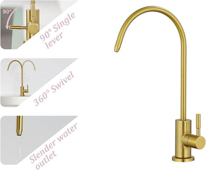 Tohlar Drinking Water Faucet for Kitchen Sink, Gold Filtered Water Faucets Lead-Free Reverse Osmosis Tap Water Filtration System 304 Stainless Steel, Brushed Gold Finish