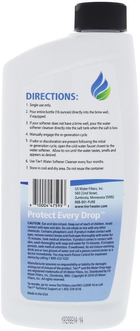 Tier1 Water Softener Cleanser 16 oz – 6 Pack | Universal Resin Cleaner for Most Water Softeners | Reduce Mineral Buildup & Odor | Direct-Pour Formula for Brine Wells | Maintain Peak System Performance