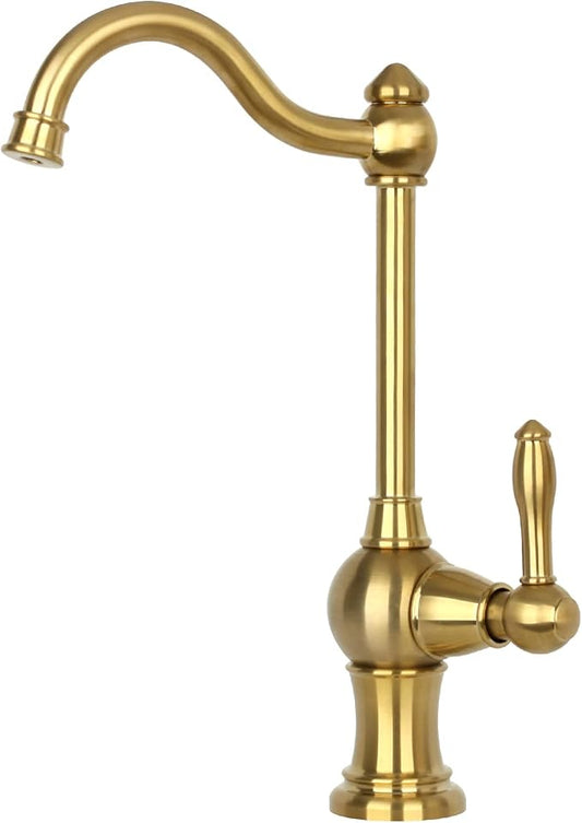 Akicon Brass Body Kitchen Faucet - 100% Drinking Water, Fits Most RO Units or Filtration Systems, Non-Air Gap, Cold Water Only (Brushed Gold)