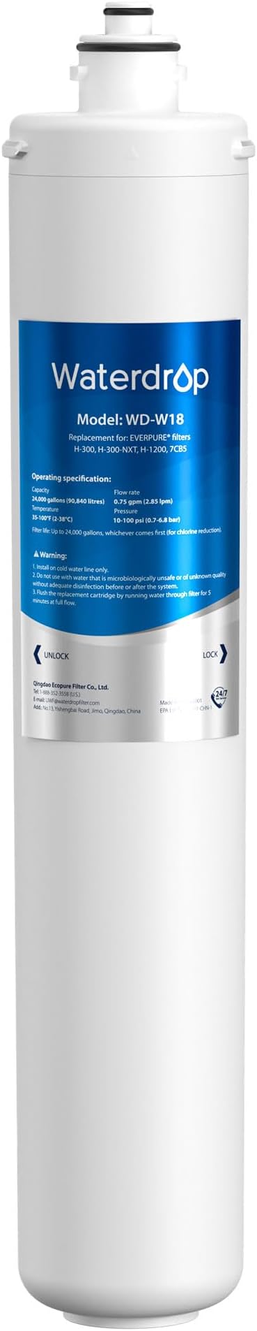 Waterdrop H-300 Under Sink Water Filter, Replacement for Everpure H-300, H-300-NXT, 7CB5, EV9270-71, EV9270-72, EV9618-11, EV9855-50, EV9282-01, NSF/ANSI 42 Certified, 24000 Gallons