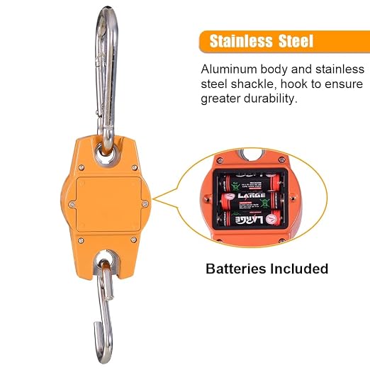 Fuzion Hanging Scale 660LB - Heavy Duty Crane Scale with Aluminum Body | Stainless Steel Hook, Hold/Tare Function, Large Display, Digital Hanging Scales for Weighing Animals, Hays, Fish, Luggage