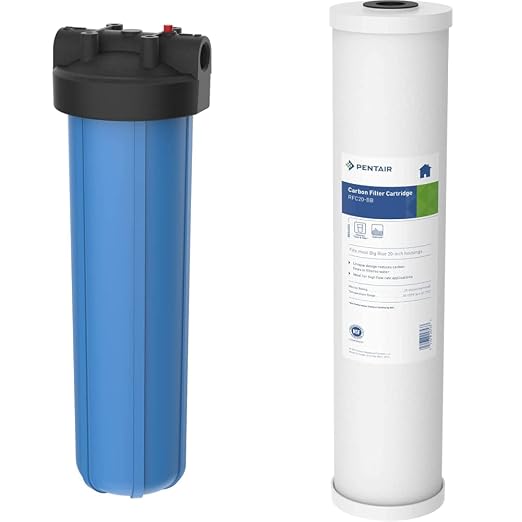 Pentair Pentek 150233 Big Blue Carbon Water Filter, 20-Inch, Whole House Heavy Duty Radial, Reduces Sediment and Chlorine Taste & Odor