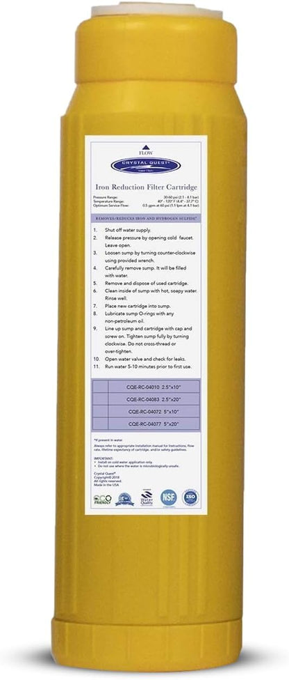 Crystal Quest Iron Filter Cartridge – Reduces Iron, Enhances Water Clarity, Protects Plumbing & Appliances, Reliable Filtration for Clean Water, Long-Lasting Performance 2-7/8" x 9-3/4"