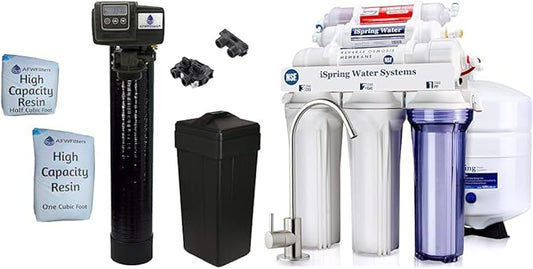 AFWFilters Built Fleck 48,000 Water Softener System & iSpring RCC7AK, NSF Certified 75 GPD, Alkaline 6-Stage Reverse Osmosis System, pH+ Remineralization RO Water Filter System