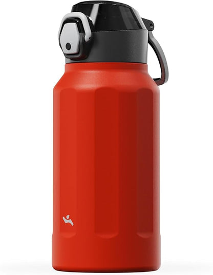 Konokyo FLOWPLAY 26oz Locking Push-Button Water Bottle with Silicone Spout,Leak-Proof,18/8 Stainless Steel Double-Wall Vacuum Insulated for Sports and Travel,BPA-Free,Red