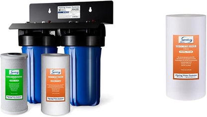 iSpring WGB21B 2-Stage Whole House Water Filtration System & FP15B Whole House Water High Capacity Premium PP Sediment Filter Replacement Cartridge, 4.5" x 10", White