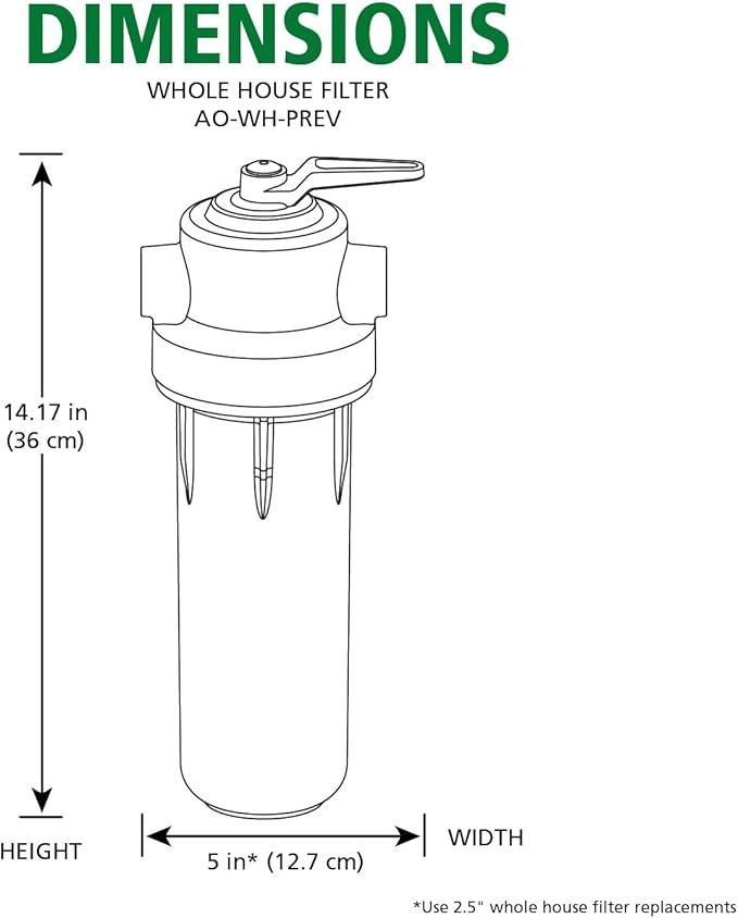 AO Smith Whole House Water Sediment Filter - Valve-in-Head Single-Stage Filtration System - NSF Certified - AO-WH-PREV