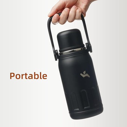 Konokyo Insulated Water Bottle with Handle and Strap,Vacuum Travel Tumbler with Cup Lid,Thermo Coffee Cup for Hot Cold Drinks 27 OZ,Black