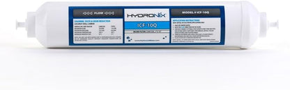 Hydronix ICF-10Q Inline Reverse Osmosis Post, Fridge & Ice Coconut GAC Water Filter 2000 Gal, 1/4" Quick Connect