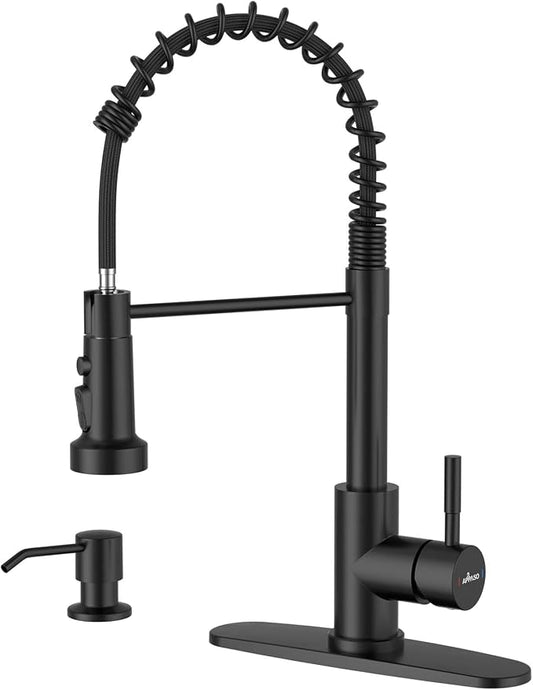 APPASO Black Kitchen Faucet with Soap Dispenser & Pull Down Sprayer | NSF/ANSI/CAN 372 & Lead-free, SUS304 Stainless Steel 3 Modes Faucet for Farmhouse, Bar & RV