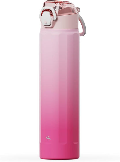 Konokyo FLOWPLAY 25oz Locking Push-Button Water Bottle with Silicone Spout,Leak-Proof,18/8 Stainless Steel Double-Wall Vacuum Insulated for Sports and Travel,BPA-Free,Cherry Blossom