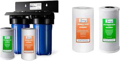 iSpring WGB21B 2-Stage Whole House Water Filtration System, with 10" x 4.5" Sediment CTO & F2WGB21B Whole House 4.5"x10" Water Filtration High Capacity Sediment and CTO Carbon Block