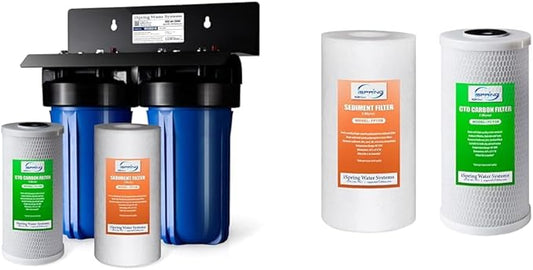 iSpring WGB21B 2-Stage Whole House Water Filtration System, with 10" x 4.5" Sediment CTO & F2WGB21B Whole House 4.5"x10" Water Filtration High Capacity Sediment and CTO Carbon Block