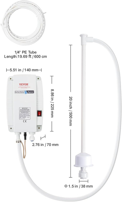 VEVOR Bottled Water Dispenser Pump System, 5 Gallon Dispensing System, Automatic Electric Water Dispenser, Single Inlet Water Jug Pump, Compatible Use with Coffee/Tea Machine, Refrigerator, Ice Maker