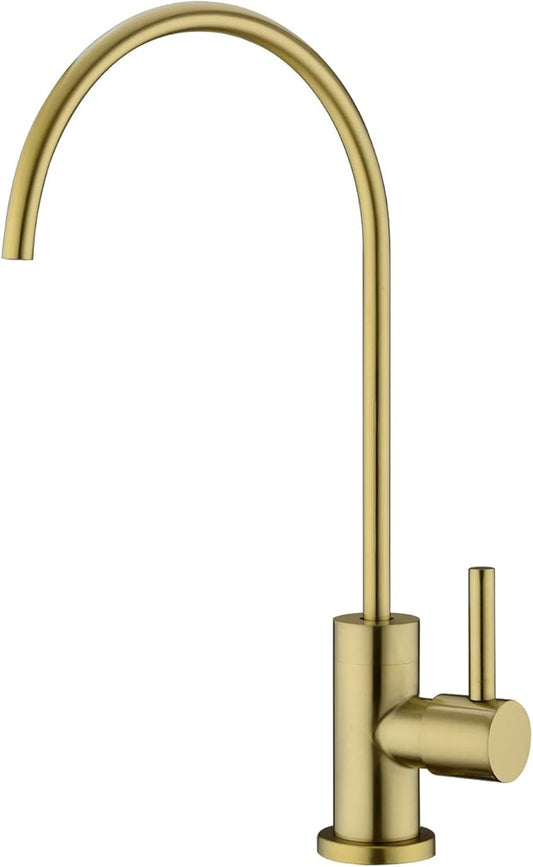 Brass RO Faucet - 360° Swivel Drinking Water Faucet for Kitchen Sink, Lead-Free Water Filter Faucet Compatible with Reverse Osmosis & Under Sink Filtration Systems, Elegant Brushed Gold Finish