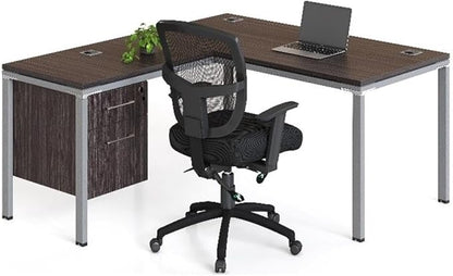 Boss Office Products Simple System L Desk with Return and (1) Pedestal, 66" x 59.4", Driftwood