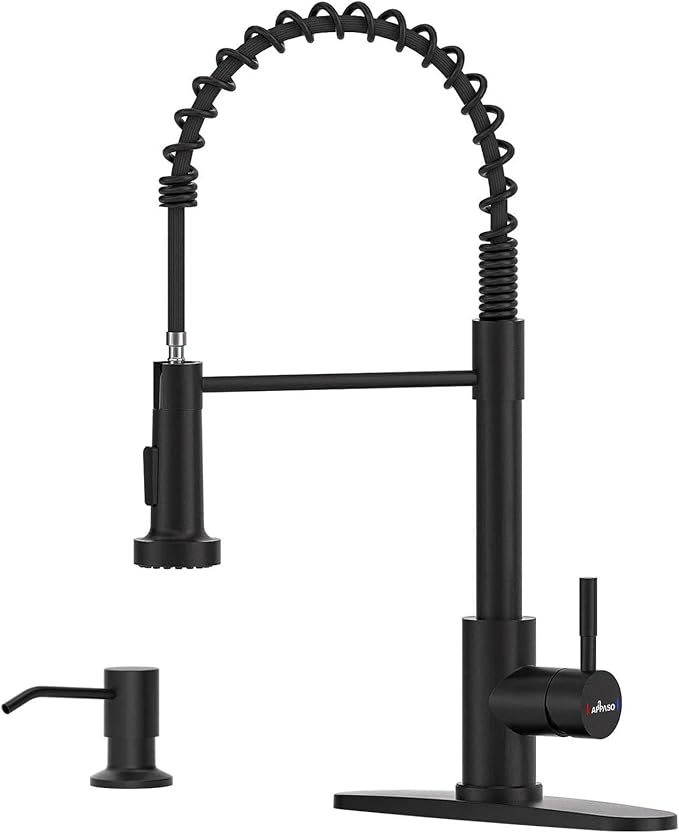 APPASO Black Kitchen Faucet with Soap Dispenser & Pull Down Sprayer | NSF/ANSI/CAN 372 & Lead-free, SUS304 Stainless Steel 3 Modes Faucet for Farmhouse, Bar & RV